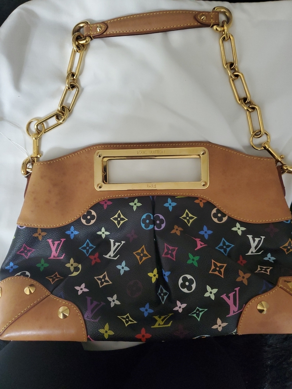 Louis Vuitton Multicolor Monogram Black Canvas and Tan Leather Shoulder Bag